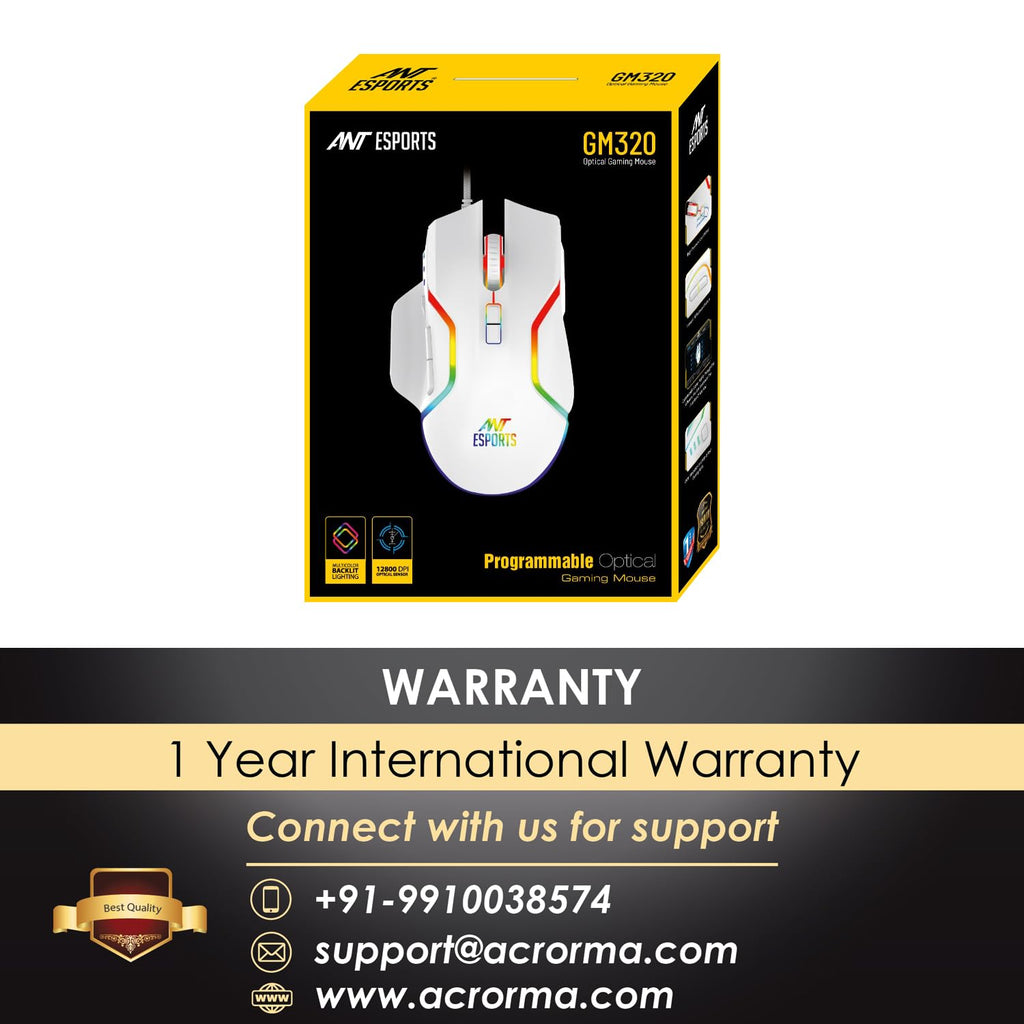 Ant Esports GM320 12800DPI RGB Wired Gaming Mouse White