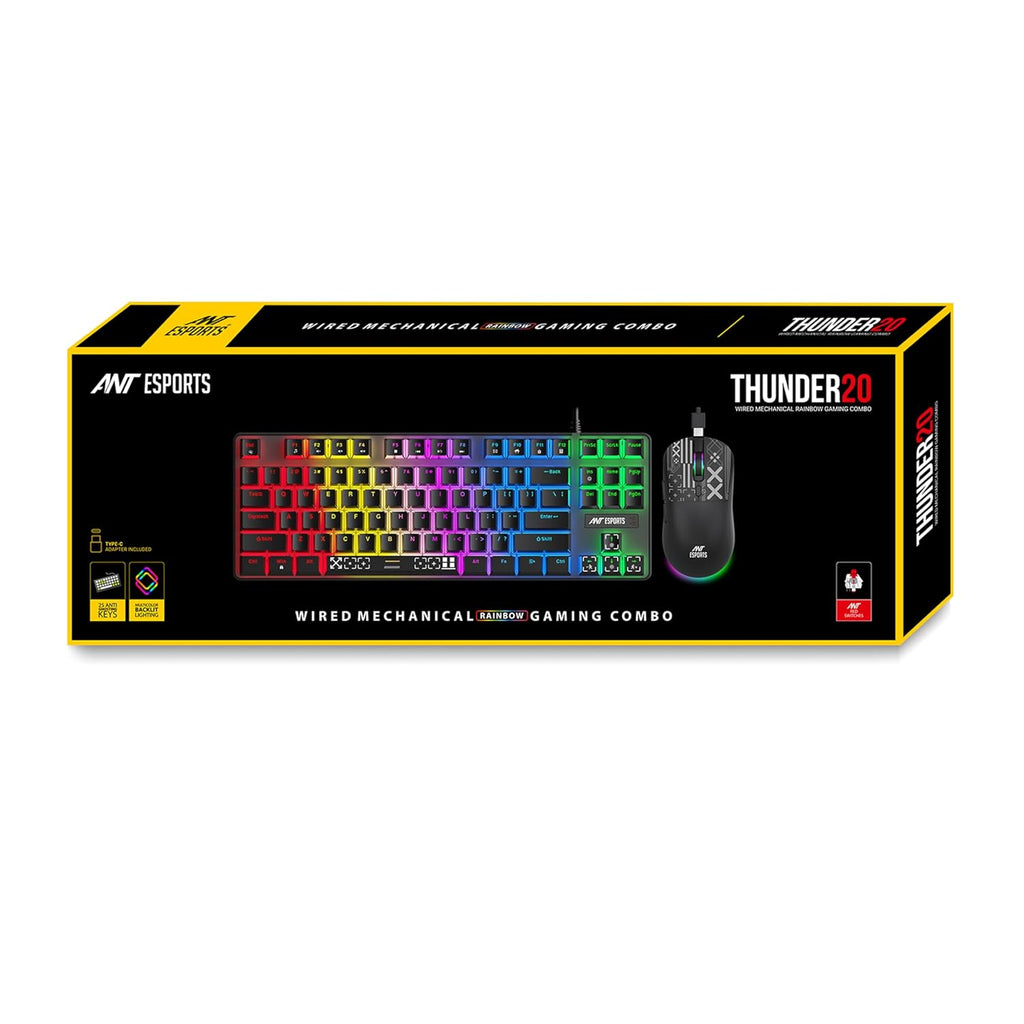 Ant Esports Thunder20 Wired Mechanical Gaming Keyboard and Mouse Combo Red Switch_ Black