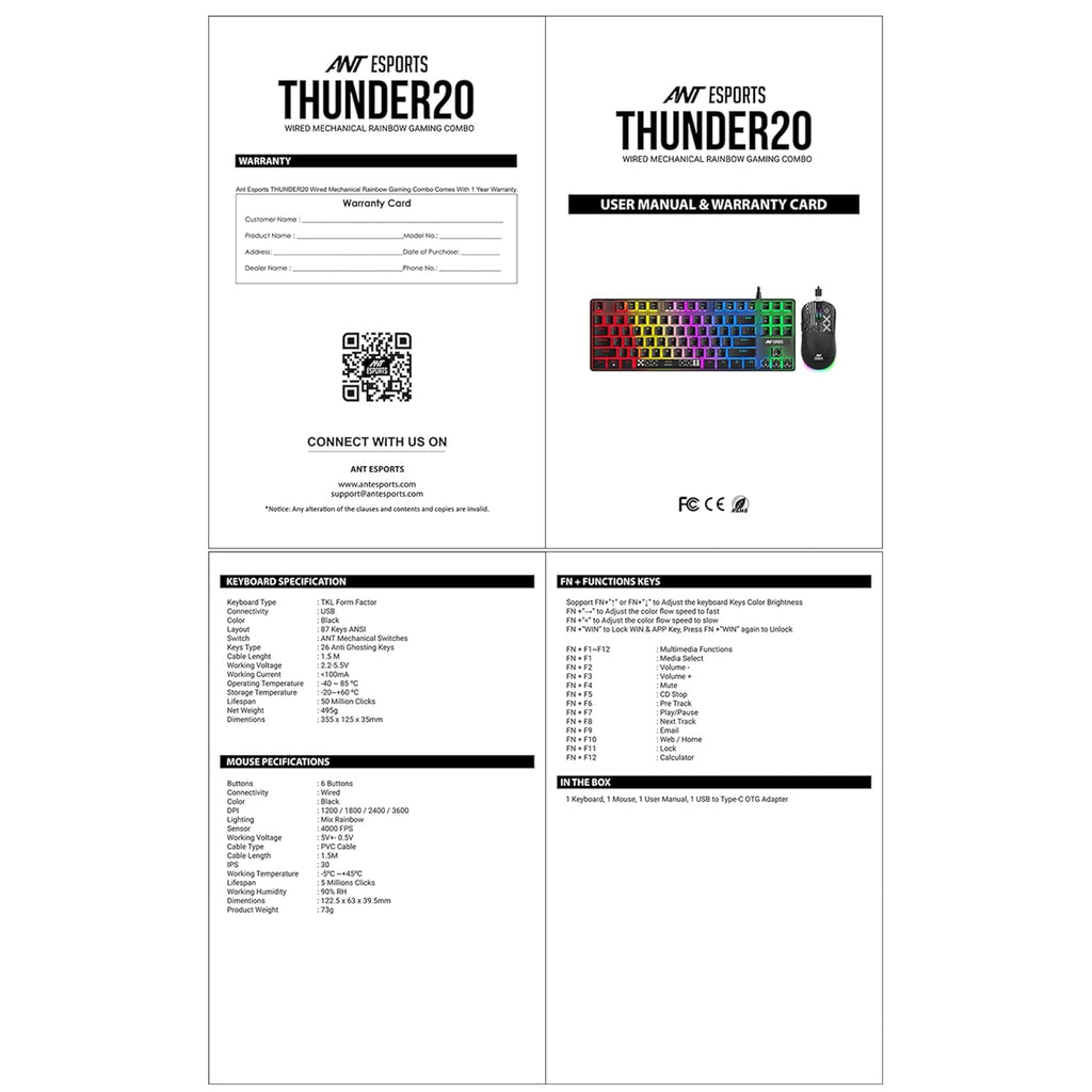 Ant Esports Thunder20 Wired Mechanical Gaming Keyboard and Mouse Combo Red Switch_ Black