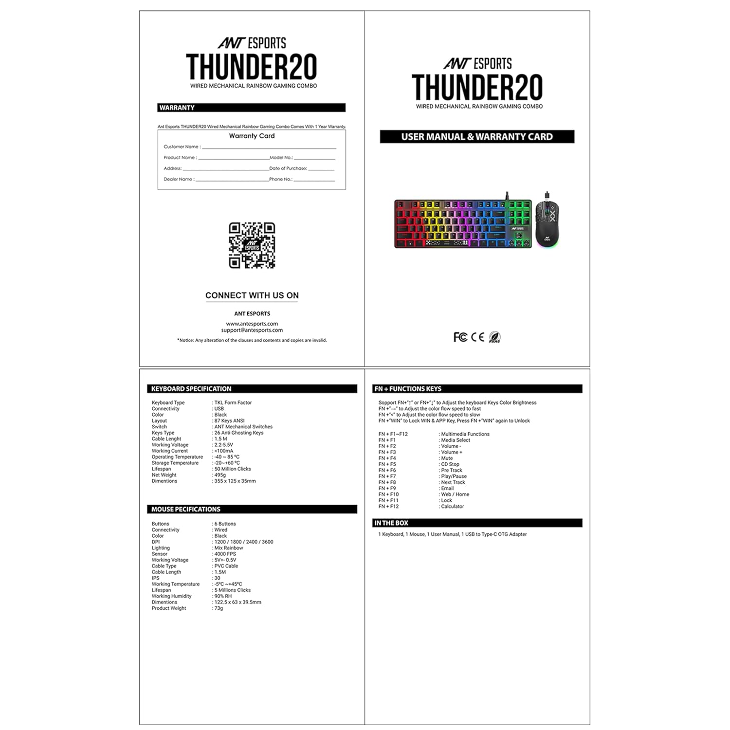 Ant Esports Thunder20 Wired Mechanical Gaming Keyboard and Mouse Combo Red Switch_ Black