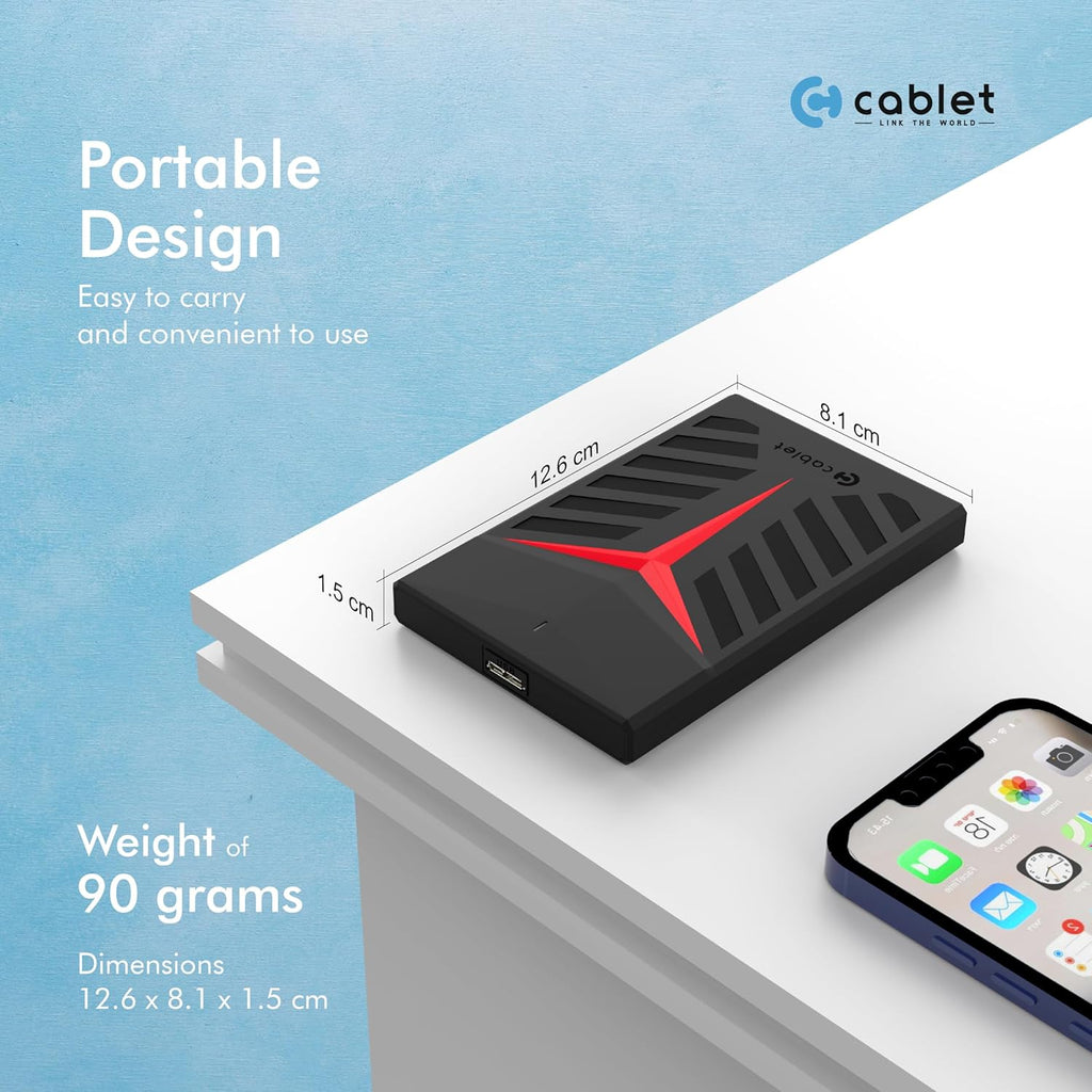 Cablet 2.5 Inch SATA USB 3.0 HDD/SSD Portable External Enclosure for 7mm and 9.5mm, Tool-Free Design, Supports UASP Max 6TB (HD2533-U3-BK-BP)