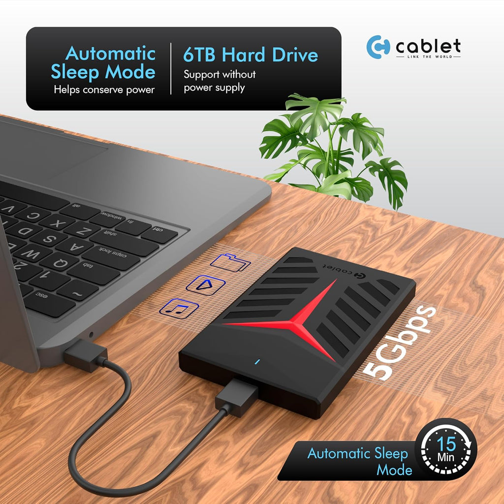 Cablet 2.5 Inch SATA USB 3.0 HDD/SSD Portable External Enclosure for 7mm and 9.5mm, Tool-Free Design, Supports UASP Max 6TB (HD2533-U3-BK-BP)