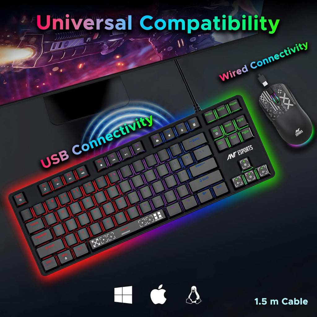 Ant Esports Thunder20 Wired Mechanical Gaming Keyboard and Mouse Combo Red Switch_ Black