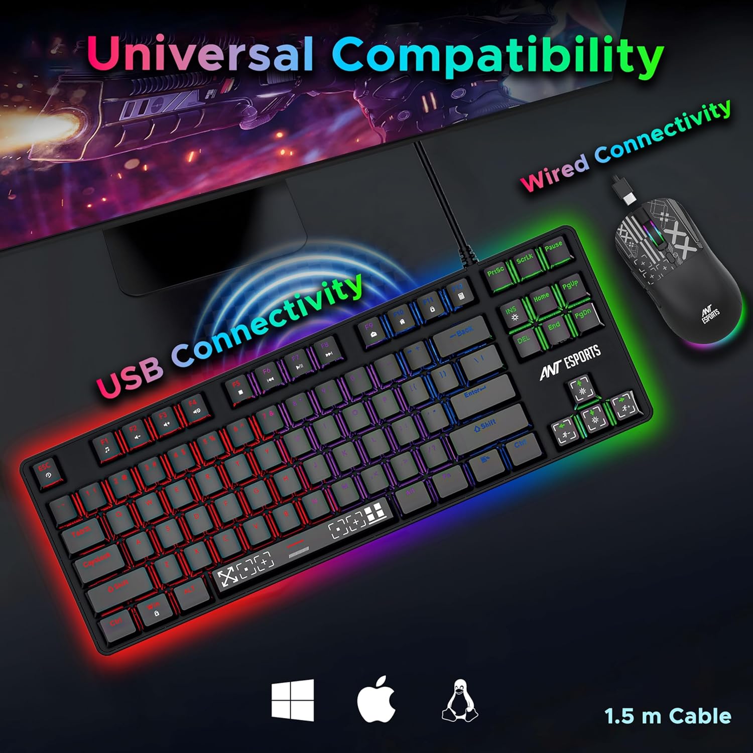 Ant Esports Thunder20 Wired Mechanical Gaming Keyboard and Mouse Combo Red Switch_ Black