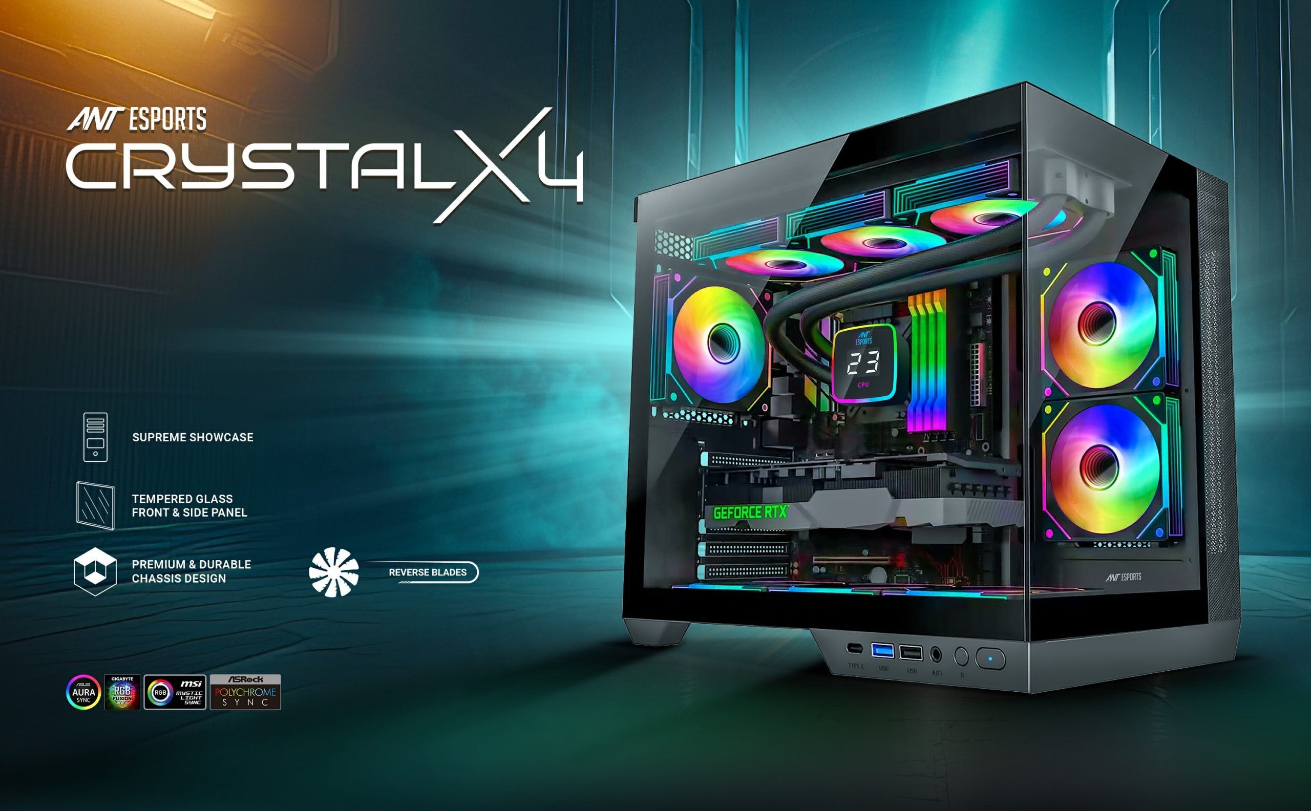 Ant Esports Crystal X4 ARGB Grey ATX Mid Tower Case