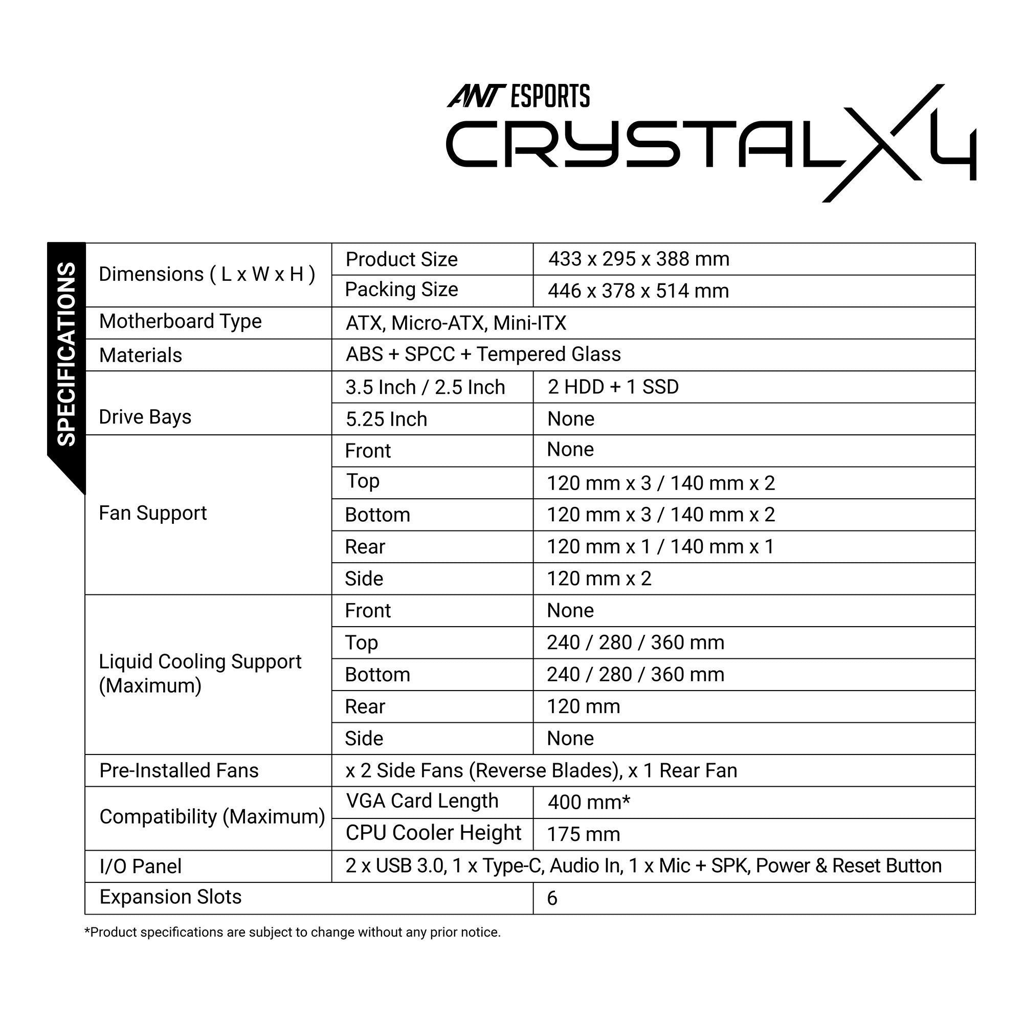 Ant Esports Crystal X4 ARGB Grey ATX Mid Tower Case