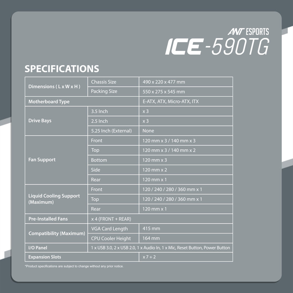 Ant Esports ICE-590TG ARGB E-ATX Mid Tower Case