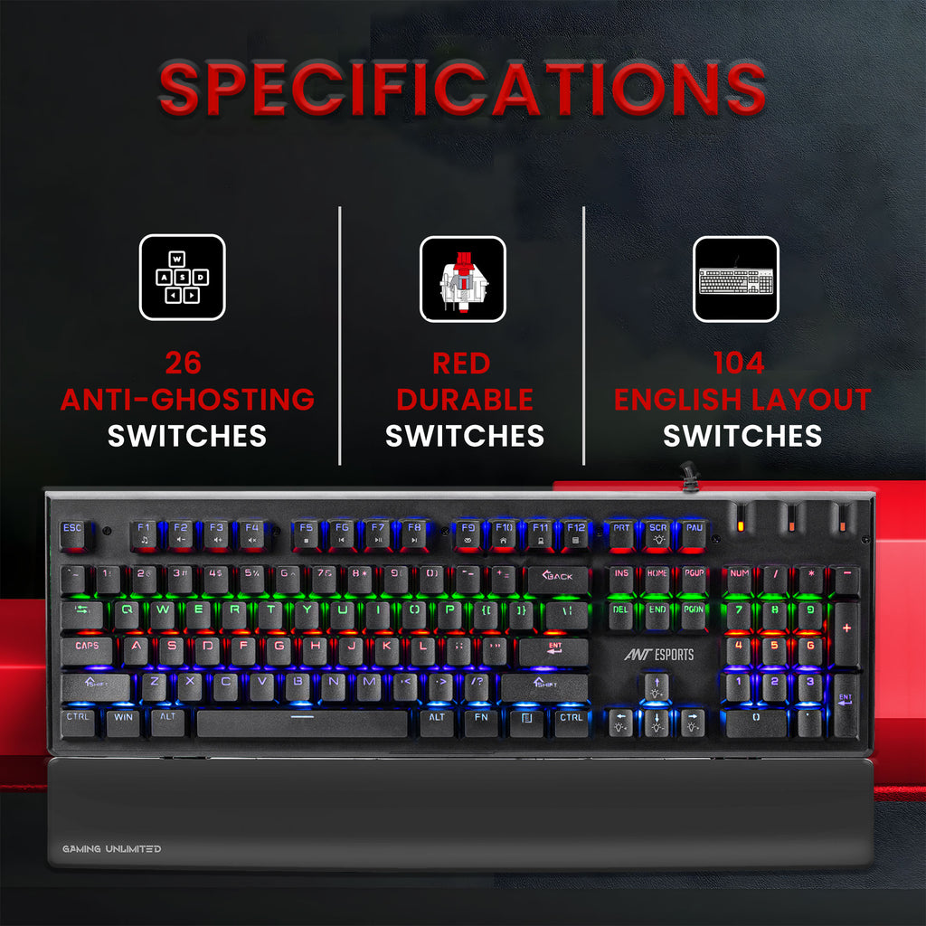 Ant Esports MK3500 Mechanical Gaming Keyboard with Red Switches