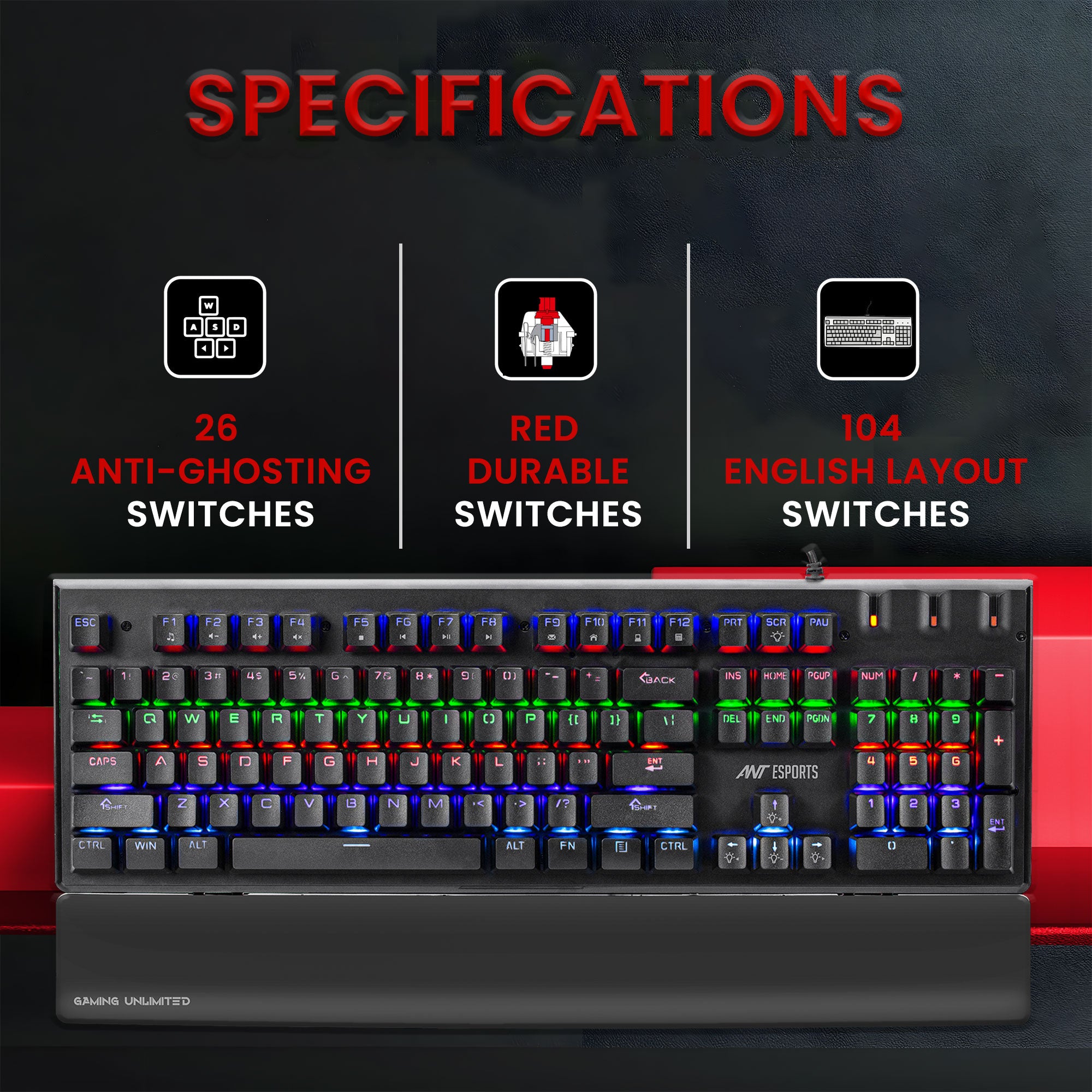 Ant Esports MK3500 Mechanical Gaming Keyboard with Red Switches