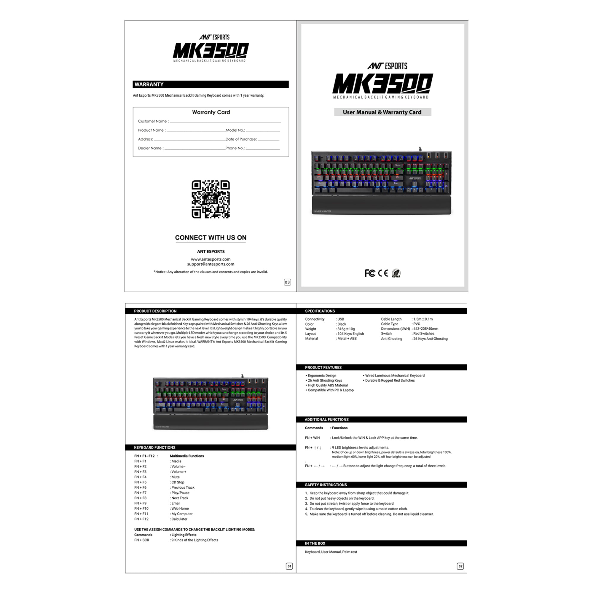 Ant Esports MK3500 Mechanical Gaming Keyboard with Red Switches